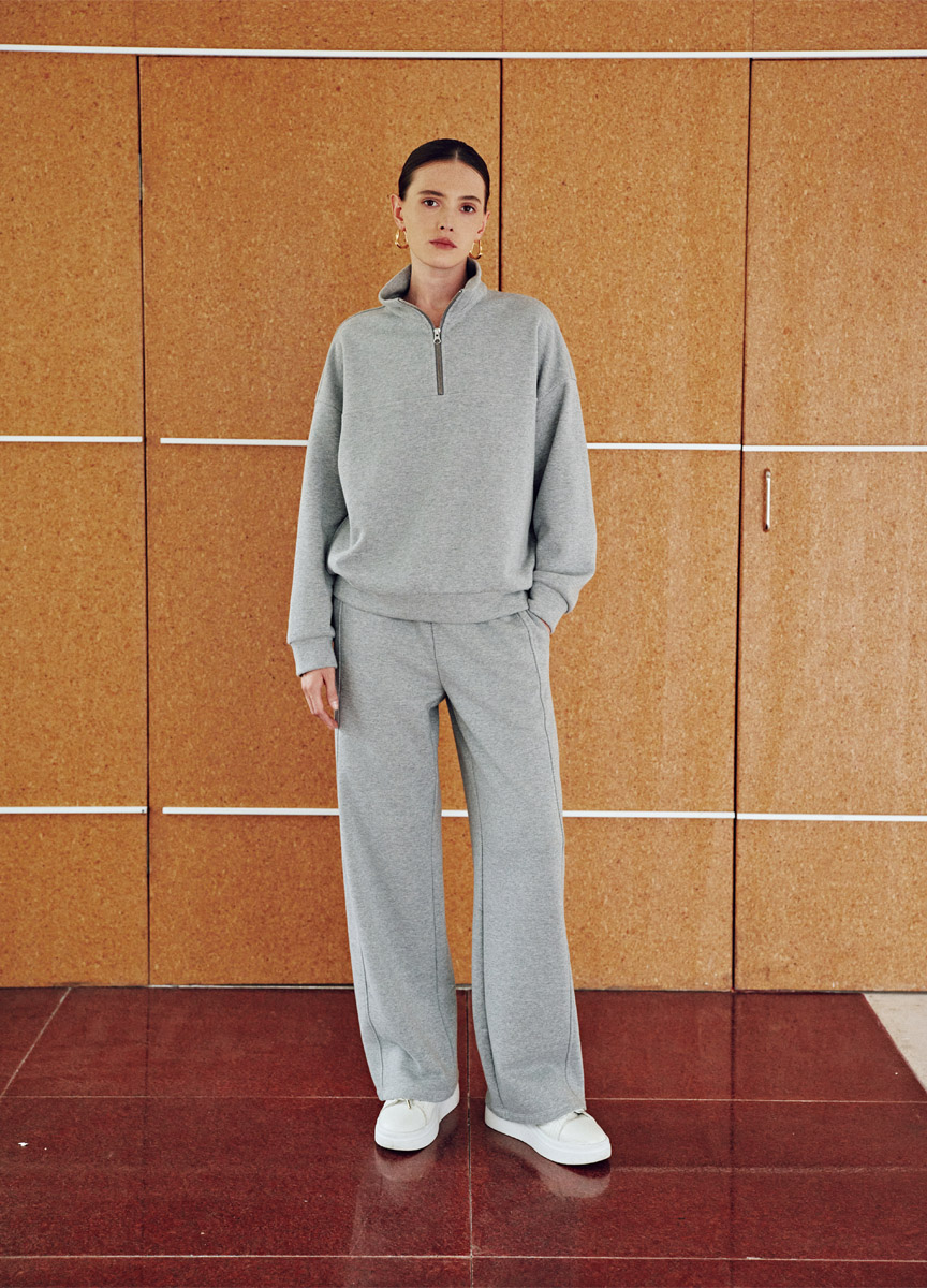 混棉抽繩休閒長寬褲